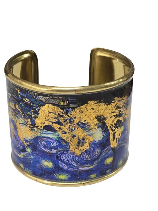 Unknown Jewelry - Van Gogh Starry Night Gold Leaf Cuff Bracelet Wide Brass Statement Jewelry